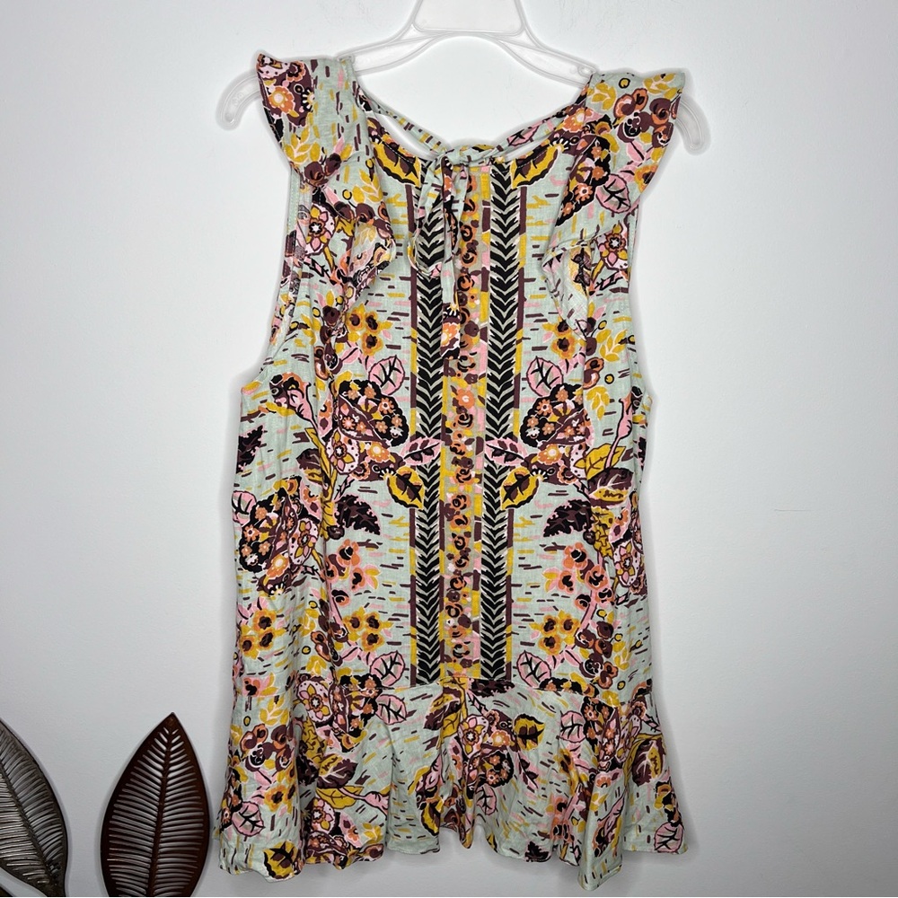 J23 Free People Summer in Tulum Linen Tie Back Tunic Top Botanical Floral Print - Picture 2 of 8